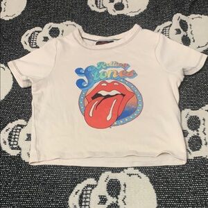 The Rolling Stones White Crop Top with Iconic Graphic